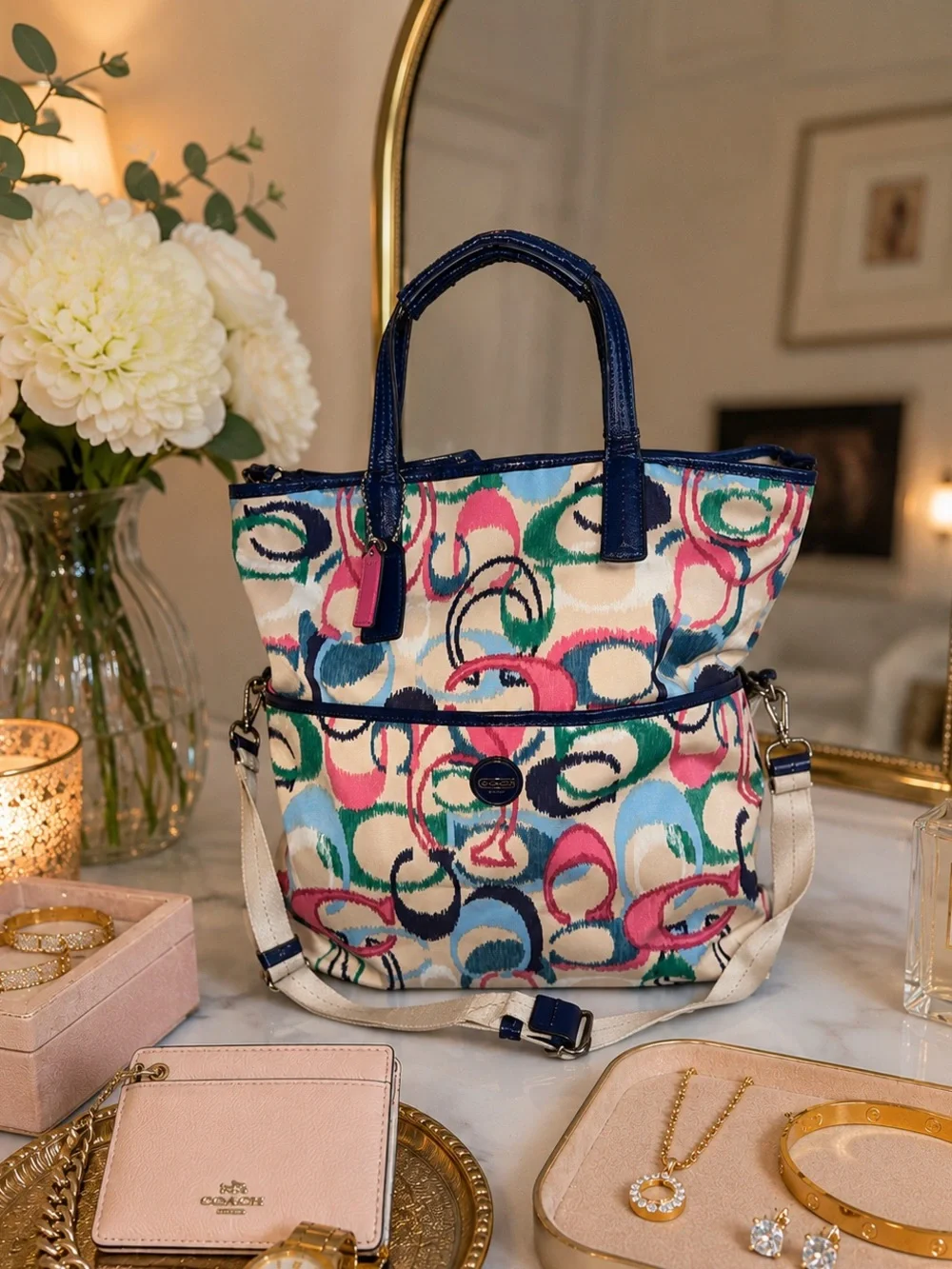 Like new Coach Signature Ikat Foldover Tote